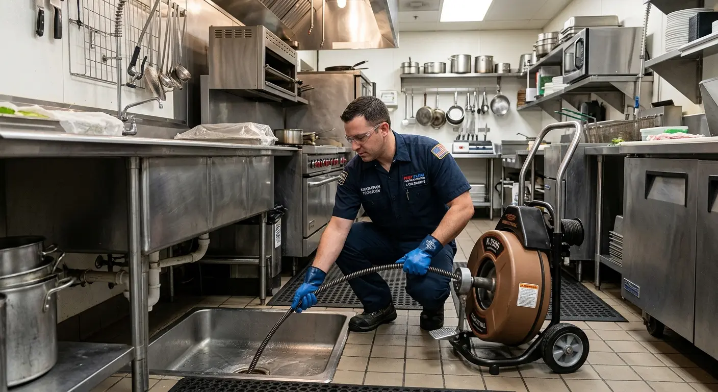 Commercial drain cleaning service in a restaurant kitchen in Gardner