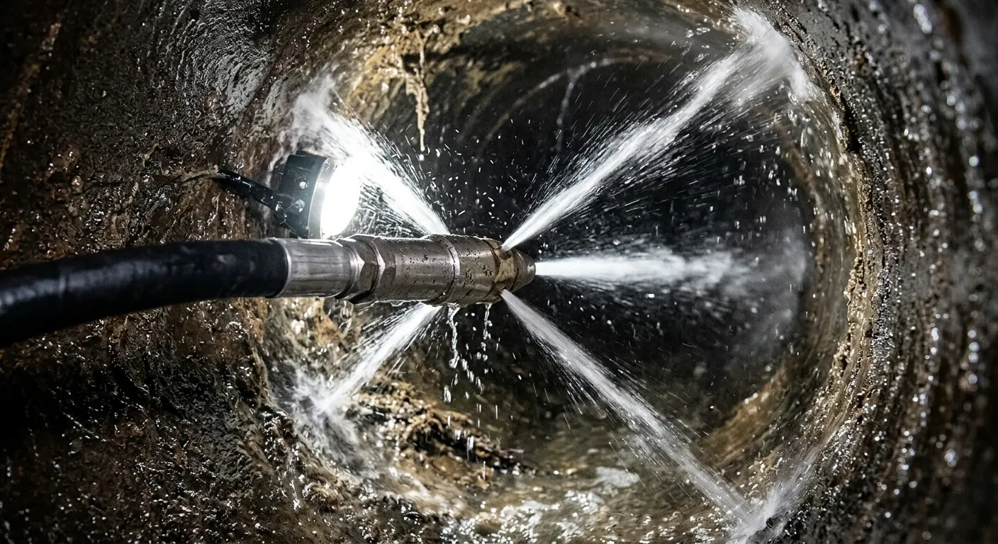 High-pressure hydro jetting nozzle cleaning sewer pipe for Sewer Cleanout in Gardner